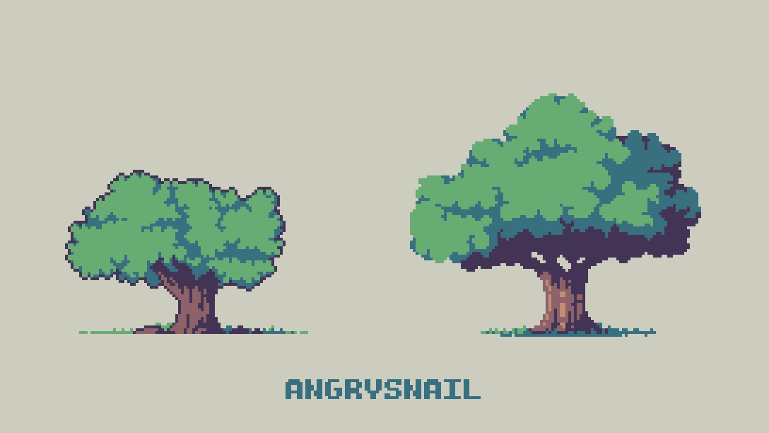 What's better than one tree? You guessed it!What I love most about  @angry__snail's style is the use of a darker shade to seperate clusters of leaves, a technique I have yet to master ;DThese trees are great if you're using limited color palettes  #pixelart  #dailytree  #vinik24