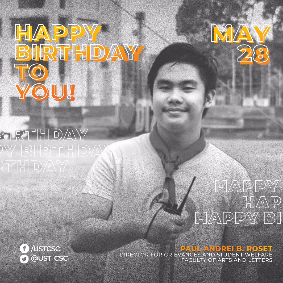 ust_csc's tweet image. Through his committed service for the student body, he serves as the bridge where concerns are heard and resolved.

To Paul Andrei Roset, our Director for Grievances and Student Welfare, have an awesome birthday!

#CSCFartherAndFurther