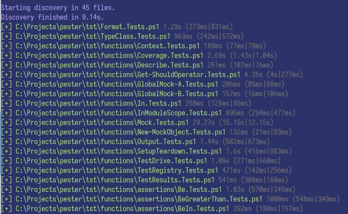 nohwnd's tweet image. Outputting the path when whole test file passes was IMHO a pretty awesome idea. Thanks @CBergmeister , and thanks for all the help testing v5! #pester #pspester #powershell