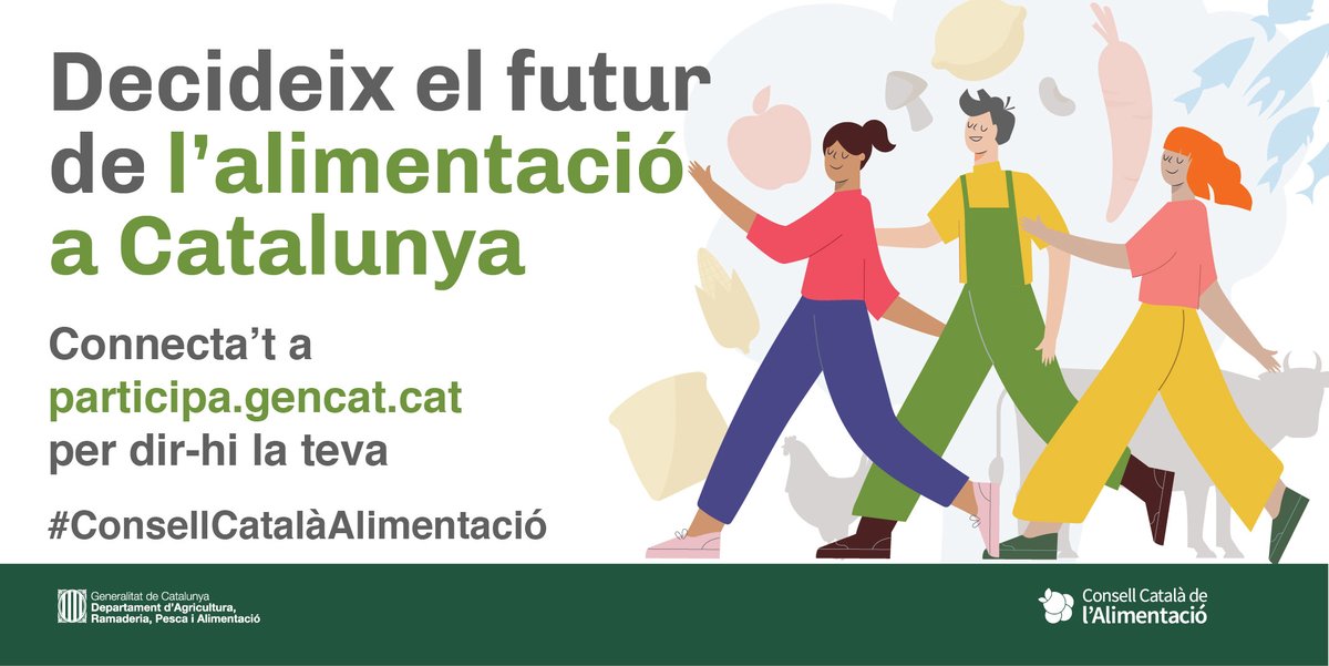 agriculturacat's tweet photo. 🤝 Et necessitem per decidir com ha de ser l’#alimentació del #futur a #Catalunya.
💻 Engeguem un procés participatiu virtual per definir l'estratègia alimentària del país.
Ja pots fer la teva aportació  
👇🏽 https://t.co/B6WvT4QDci
#ConsellCatalàAlimentació
#FuturAlimentació https://t.co/cPgcJqjt8t