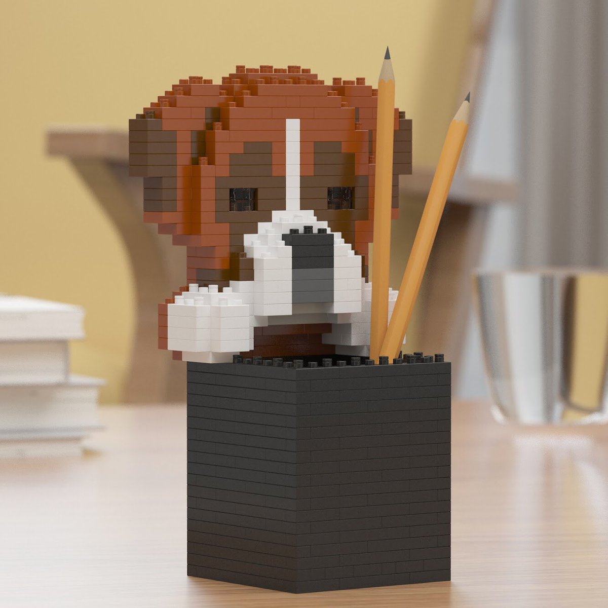 Jekca's tweet photo. With our ‘Brick-through Interlocking System’, we can build functional storage items such as pencil cups as well! #jekca #buildingblocks #dogs #cats #pencilcups https://t.co/zeh84ZTBUl