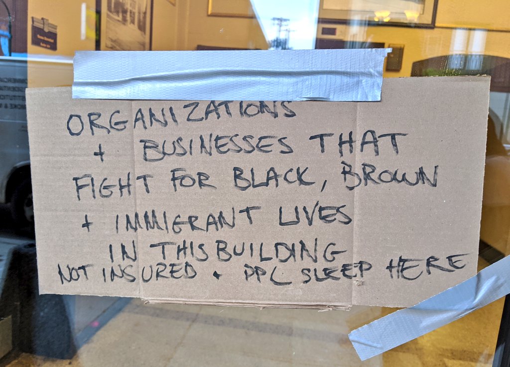 Sign spotted on Lynlake neighborhood glass entry door. They fight for "black, brown & immigrant lives. Not insured." Basically telling demonstrators & looters to stay away.  #minneapolisriots  #GeorgeFloyd  @FOX9