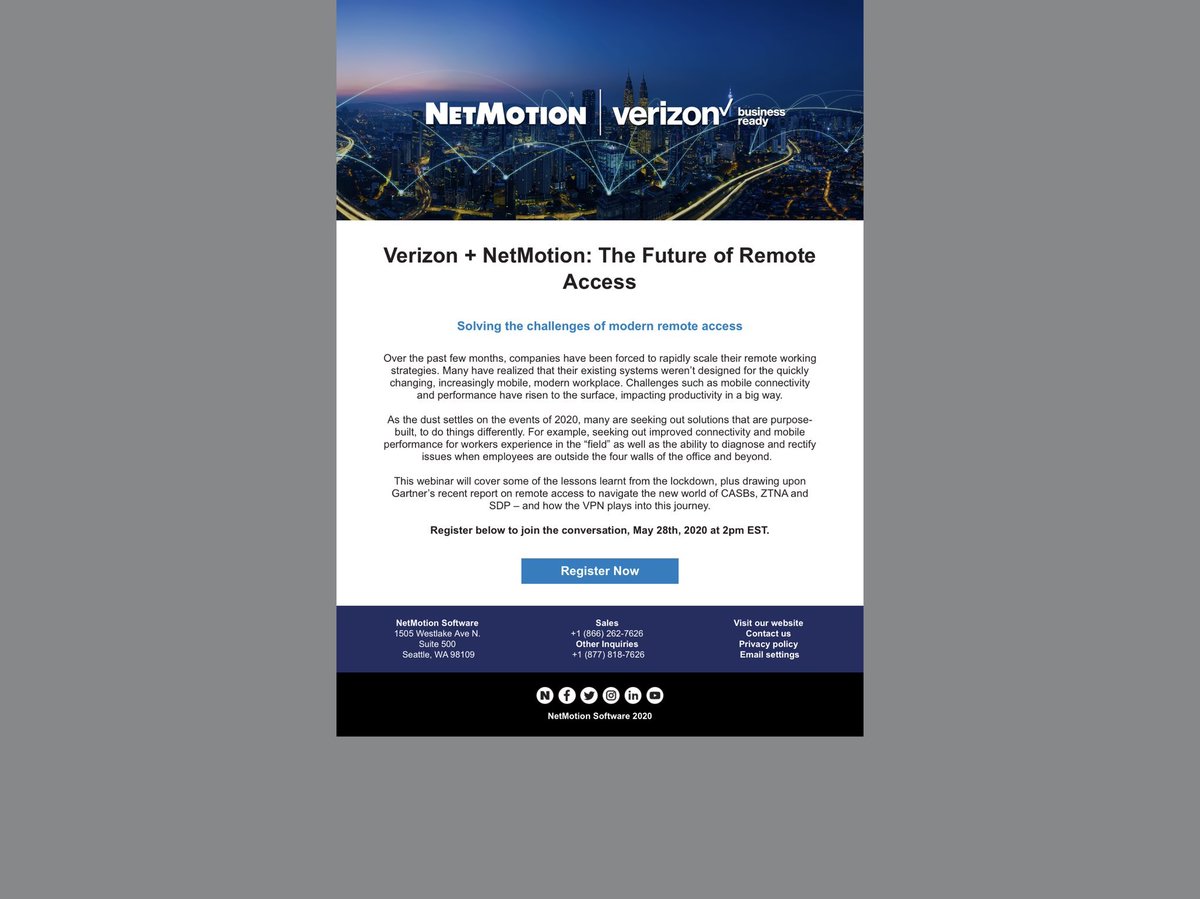 RoyCarpenterVZ's tweet image. Please join us for a free webinar on how to improve and secure your mobile connectivity. 
 #stayconnected #iamvz #netmotion