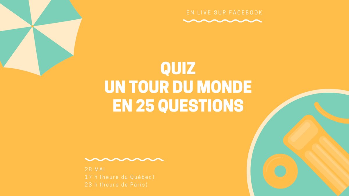 Ne manquez pas ce soir le #QUIZ LIVE : Un tour du monde en 25 questions. Vous aimez les quiz et le #voyage? Venez vous amusez en direct sur la page #Facebook du <a href="/GayVoyageur/">Gay Voyageur 🏳️‍🌈 séjour et hébergement</a> :

• 17 h, h du #Québec
• 23 h, h de #Paris

facebook.com/events/5548468…

#tourdumonde #lgbt #gayvoyageur