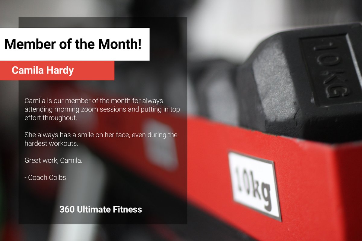 360UFit's tweet photo. A big well done to our member of the month, Camila! 🎉

Recognised for her commitment to Zoom workout sessions and for always bringing positivity to the classes!

Thanks for being a great member, Camila!

#team360 #memberofthemonth #crossfit #crossfitstaines #fitness #stayhome https://t.co/WcX8DFYABr
