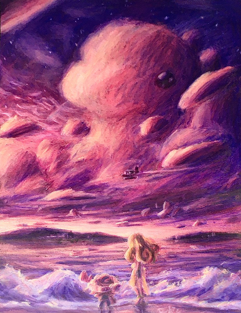 Bob T C على تويتر ふわくもザウルス イラスト 風景画 色鉛筆