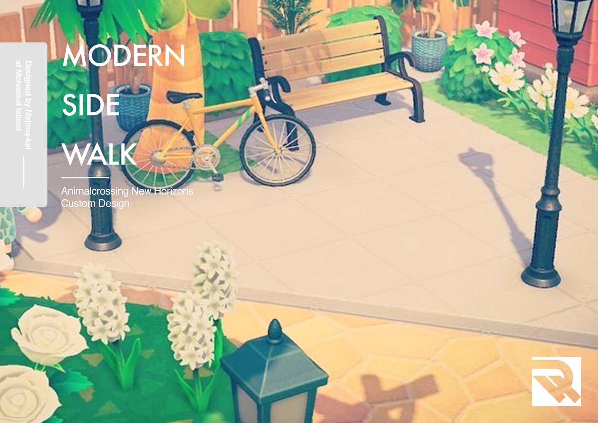 ᴍᴇᴊɪᴍᴀ おしゃれで都会っぽい歩道を作りました 島クリの道に重ねるといい具合になります 斜めの道に対応したため枚数が多くマイデザ枠の圧迫がすごいですが どうぞご活用ください モハンカイ島 あつ森