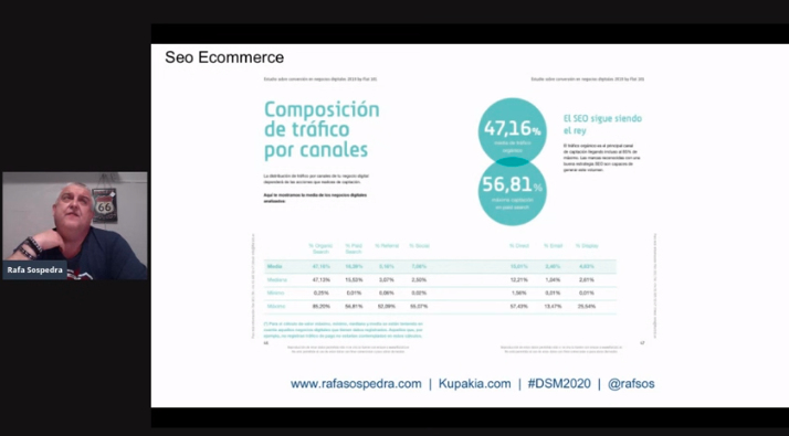 Salasplanet's tweet photo. Ponencia de @RafaSospreda  en el Congreso Digital &amp; Social Marketing #DSM2020 4ª Edición 2ª día #SEO para 
#ecommerce. "No hay truco válido, hay TRABAJO y estudio en el proyecto". https://t.co/KmFPietOEz