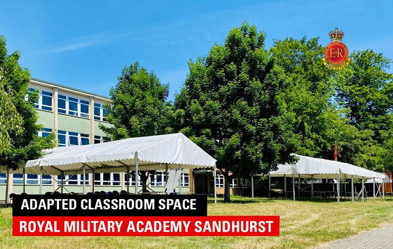 RMASandhurst's tweet photo. RMAS has adapted how it is delivering training, and today this included, social distancing squad runs and additional outdoor classroom space to allow social distancing between Officer Cadets and Staff. Find out more about us at https://t.co/kfuyIkbh6g
#SocialDistancing #sandhurst https://t.co/U59KkkP44y
