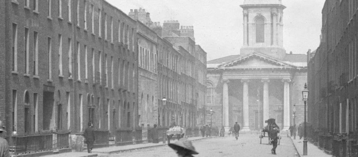 All the while, the smart new terraces of Hardwicke Street and the magisterial Protestant ‘temple’ dedicated to St. George were slowly engulfing the modest building.