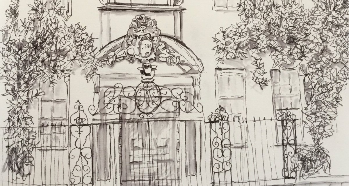 MondsJenny's tweet photo. Move over flowers. Leaves can be beautiful too. Magnolia leaves cover the facade of lovely #MompessonHouse in #Salisbury on this drawing from May 2019. @nationaltrust #drawing #penandink #lockdownproject https://t.co/yk5wER2ogI