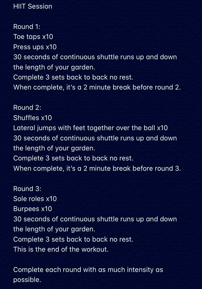 LHS_SoF's tweet photo. Today’s task is a football HIIT session!

Round 1 starts with toe taps on the top of the ball

Round 2 starts with the ball being moved from left to right using the inside of each foot 

Round 3 starts with the ball being rolled across the body with the sole of the foot.

⚽️ https://t.co/nIQDVtwEDN