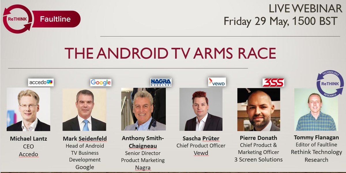 accedotv's tweet photo. Join our CEO and a great lineup of speakers from @Google
@NAGRAKUDELSKI @Vewd, and @3ScreenSolution as we discuss the Android TV Arms race with @rethinkresearch on Friday 29th May at 3pm BST
https://t.co/YvfAQarHf3
#AndroidTV #OperatorTier https://t.co/ncTBddiw3s
