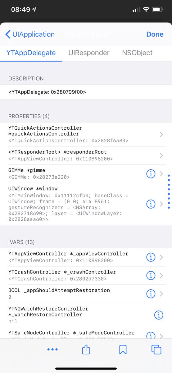 YouTube has a property called “gimme” in their app delegate which seems their way to “inject” dependecies. Which is super nice, you can fast -jump to the remote config part. I guess onsies are the ads? 