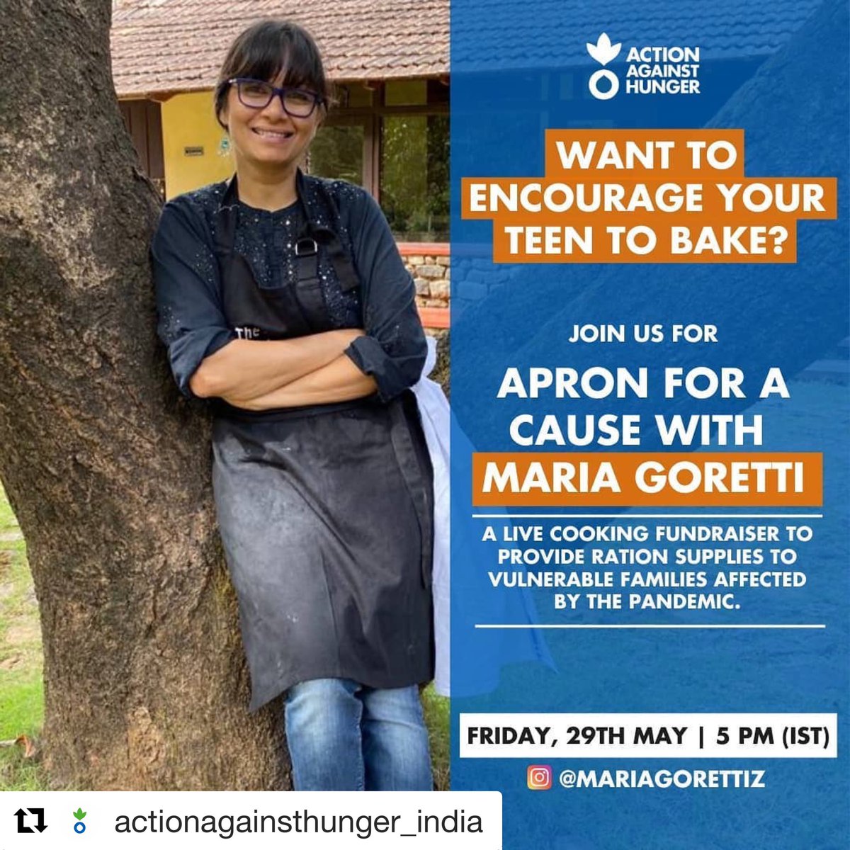 mariagorettiz's tweet photo. Join me tomorrow 5pm-6pm on my Insta account for a live food demo, #TheMariaGorettiCorner it’s for a good cause ..
#actionagainsthungerindia https://t.co/a10lqkOeOx