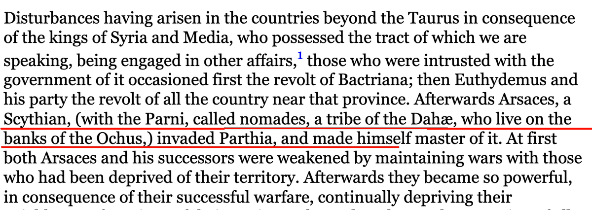Let's start with early attestations. Strabo (11.9.2) mentions Arsaces, a Scythian of the Parni, a tribe of the Dahae who lived in Margiana on the banks of the Oxus river. Here, we find a clear indication of a movement from east to west. How does it correlate w dasas? let's see