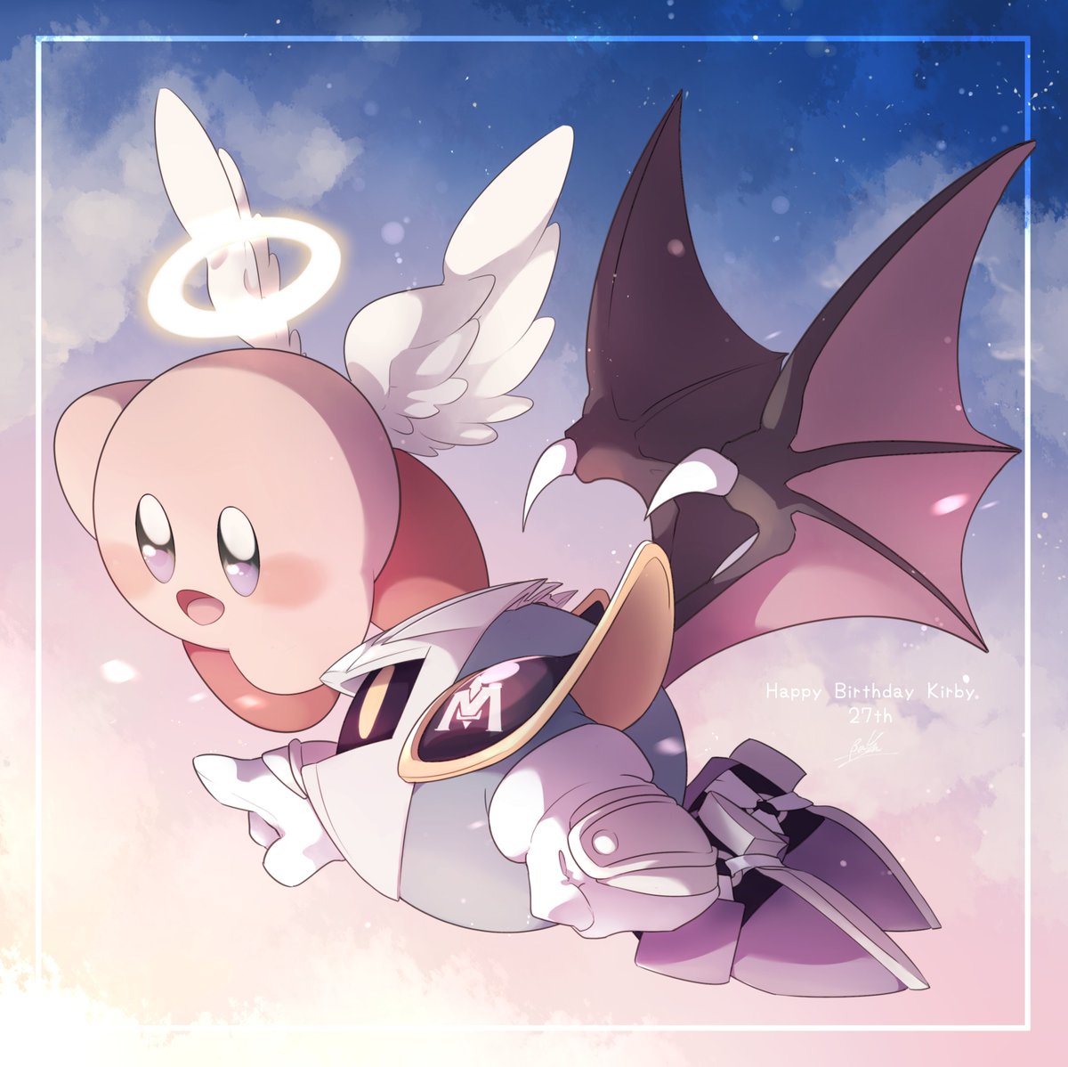 kirby ,meta knight wings halo angel wings mask armor bat wings no humans  illustration images