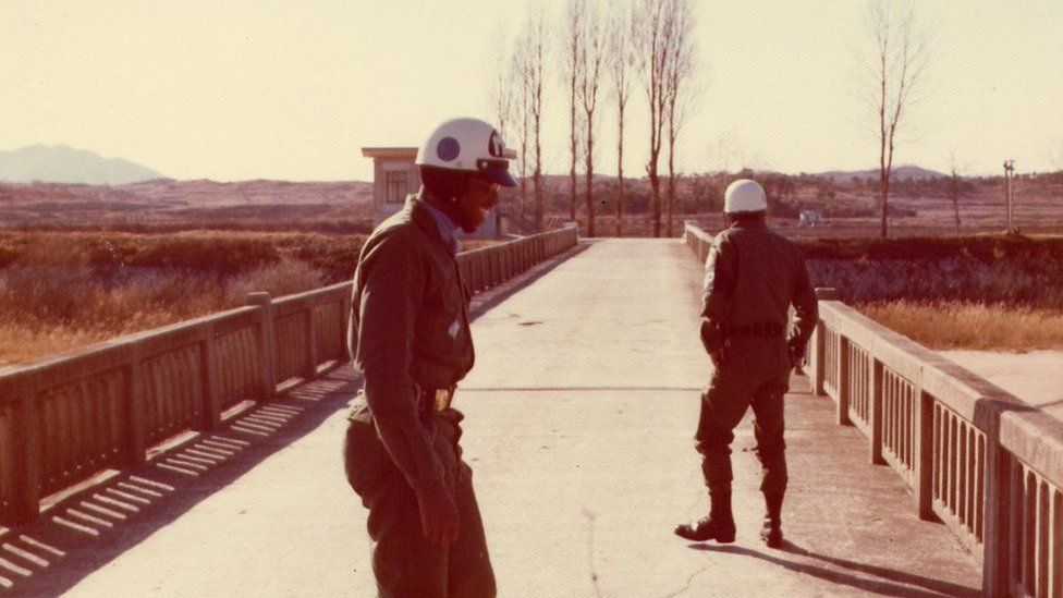 Korean_DMZ_Vets's tweet photo. 1971 - Up on the Z - 2 US soldiers who are part of the Joint Security Area, out on the Bridge of No Return. Which is right at the MDL (Military Demarcation Line).
#upontheZ #dmzvets #jsa #1970s #koreandmzvets #dmzwar #vietnamera #panmunjom #bridgeofnoreturn https://t.co/xuT6acXACG