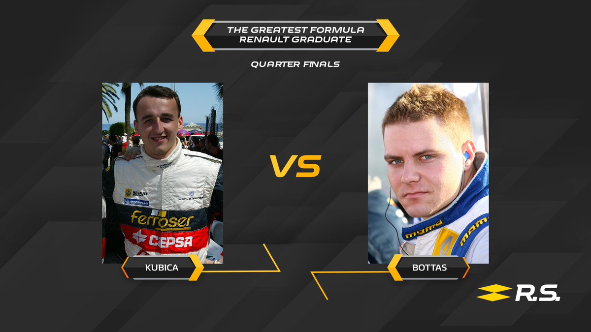 RenaultSeries's tweet image. Our Greatest #FormulaRenault Graduate tournament is in full swing!

The battle of the day: @ValtteriBottas 🇫🇮 vs Robert Kubica 🇵🇱

You choose 👉 formulerenault.com/quarter-finals…