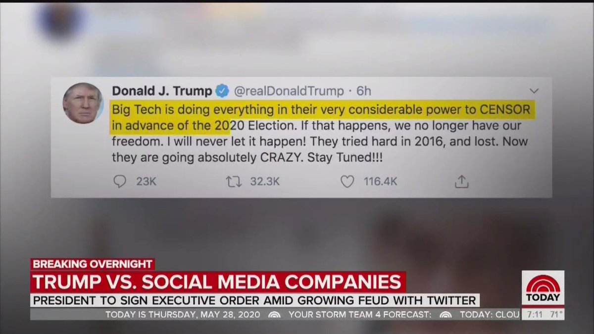 All three had Trump& #39;s feud with Twitter and pending executive order on social media companies as their third stories.