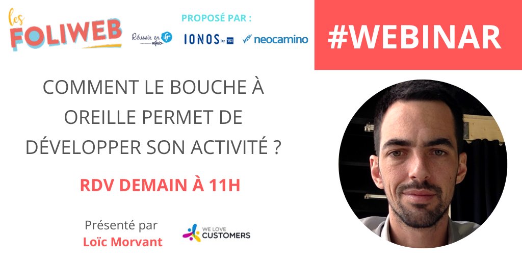 Foliweb's tweet photo. On termine ce mois de mai avec un webinar consacré au bouche à oreille pour développer son activité 🗣

RDV demain à 11h avec @wlc_fr 

Pour participer 👉🏻 https://t.co/7Fy07lB1Bm

#làpourvous  #TPE #Foliwebinar #entrepreneuriat #web
@ReussirEnFr @AFNIC @ionos_fr @neocamino https://t.co/hIn9f0nPbZ