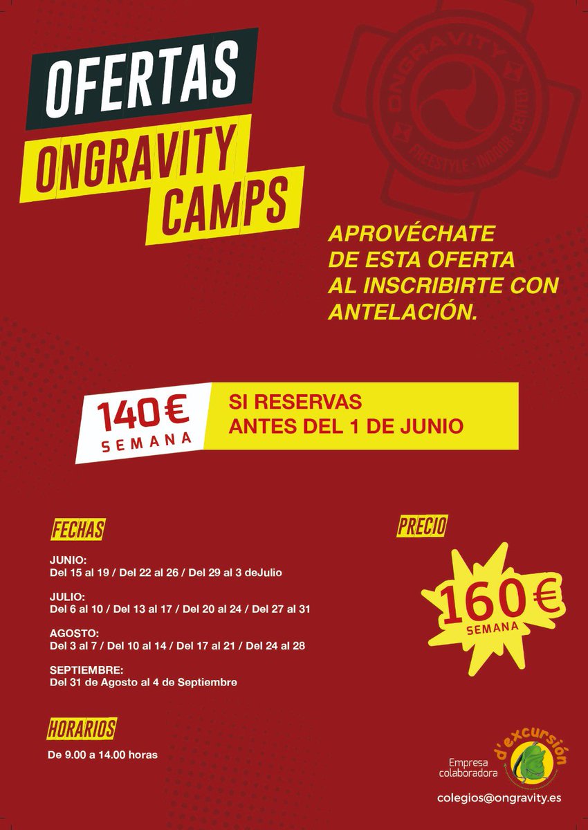 DexcursionTours's tweet photo. ONGRAVITY CAMPS 2020, de Junio a  Septiembre. Ofertas hasta el 31!
Reservas: 680 206 506
Comparte: https://t.co/OanBKFx6xa 

#ongravity #ongravitycamps #ongraviters #dexcursion #freestyle #summercamps #acrobacias #acrogym #scooter #inline #skate #bmx #ninjawarrior #campamentos https://t.co/686LGysTsL