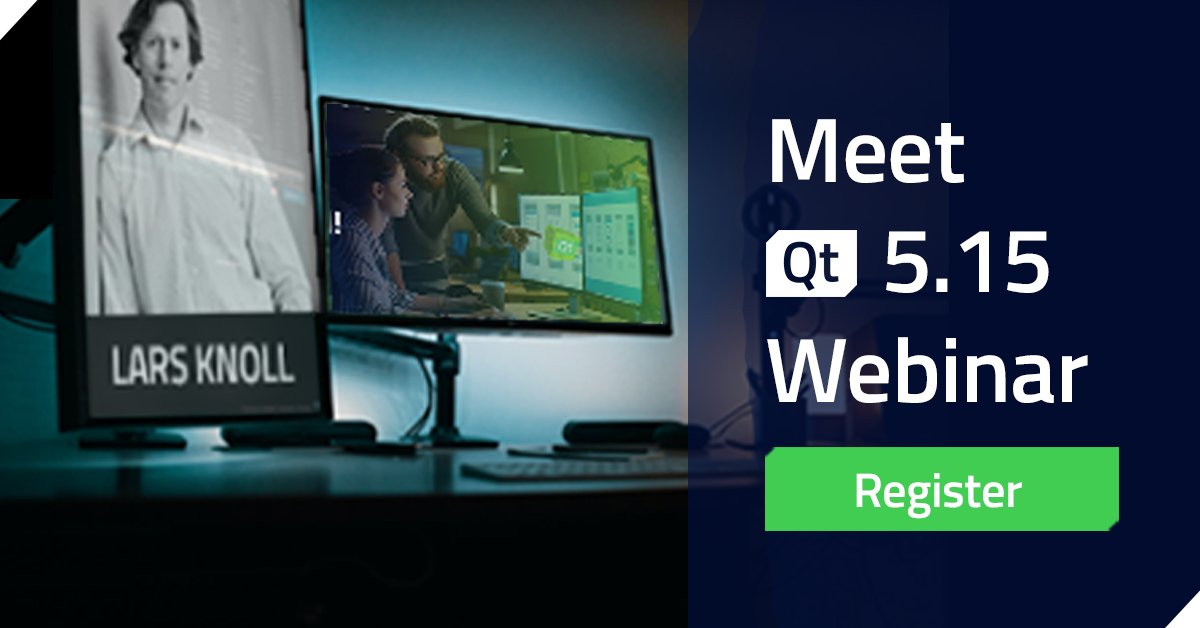 qtproject's tweet image. Excited about the new Qt 5.15 release?
Don't miss the introductory free-to-join webinar next week to learn and ask questions about the final major release of the #Qt5 series (improved stability, 3D design integration, and more). REGISTER HERE 🔗 hubs.ly/H0qVPWX0