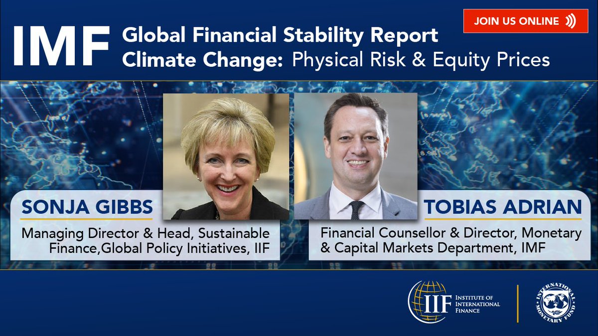 Join the IIF and <a href="/IMFNews/">IMF</a> tomorrow (5/29) for a joint virtual event on the release of Chapter 5 of the IMF Global Financial Stability Report, "Climate Change: Physical Risk &amp; Equity Prices." 

Full agenda + registration here ➡️ow.ly/Zpo430qKmJC