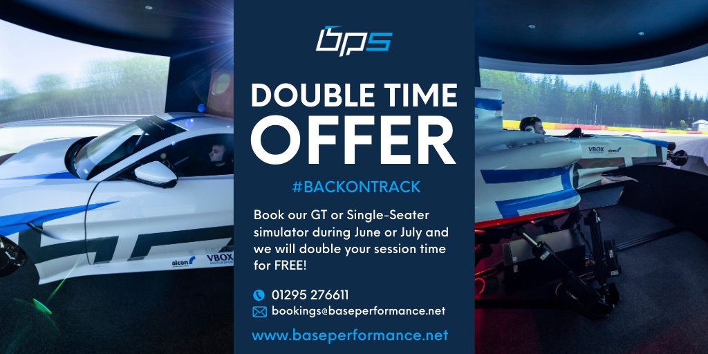 DOUBLE TIME OFFER!

As the motorsport industry takes its first steps to get #backontrack we are delighted to be able to double all simulator session bookings for FREE in June and July!

First come, first served! 😃