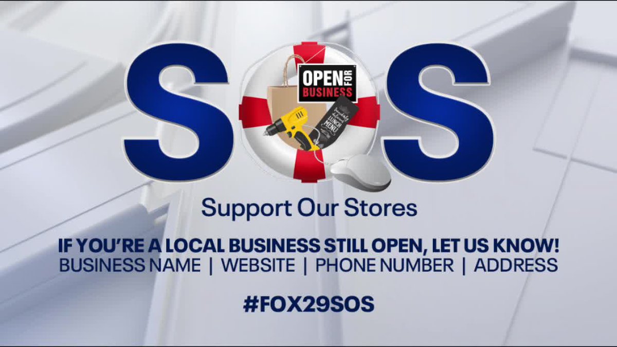 FOX29philly's tweet photo. SUPPORT OUR STORES! Are you a local business that's still open? Let us know! Use hashtag #Fox29SOS with your business' name, address, phone number & website. We will put the information on our website.
@MikeFOX29 @AlexHolleyFOX29 #Fox29GoodDay https://t.co/qrJxG0eKHa