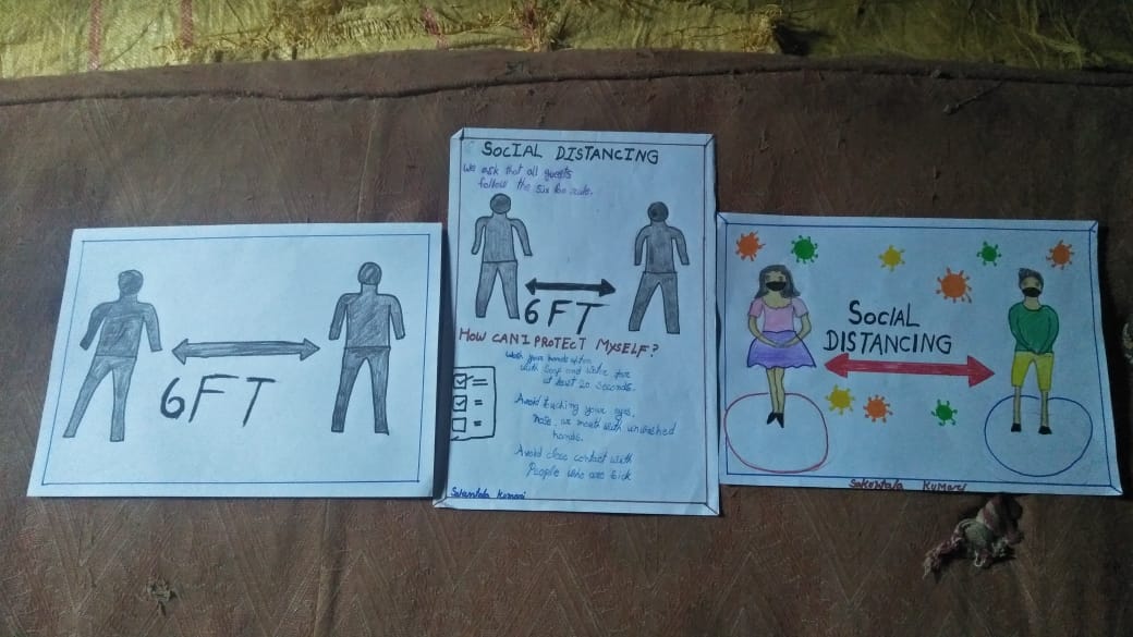 DOC_BSG_Jmt_JH's tweet photo. "Covid19" Social Distancing Awareness by Guides of Bharat Scouts &amp; Guides, Jamtara dist. Jharkhand 27.05.2020 @Dist_Admin_Jmt @bsgnhq @BabluGoswami30 @DrKKKhandelwal @ParbatRuby @rkkaushik2012 @covidwarriorbsg https://t.co/FddM90EuNt