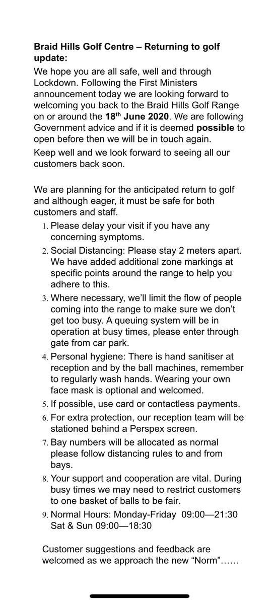 *****Can all of our friends and customers please read and re tweet this information. We look forward to seeing you all soon 😬⛳️*****