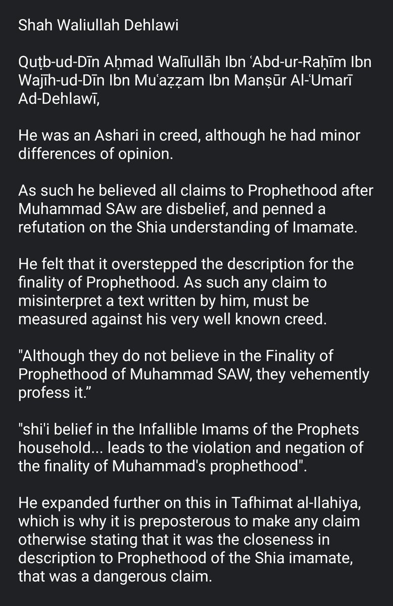 You might also be interested in this thread which includes my response on Shah Waliullah Dehlawi and the evidence of his creed being Ashari. https://twitter.com/Studentofmirza/status/1264696421028179968?s=19 https://twitter.com/Studentofmirza/status/1265014660098637824?s=19