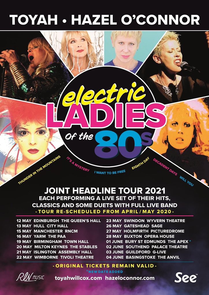 *Toyah &amp; <a href="/Hazel_OConnor/">Hazel O'Connor</a> | Electric Ladies Tour has been rescheduled to May/June 2021* TICKETS REMAIN VALID. Full dates + details: bit.ly/toyahhazel2021