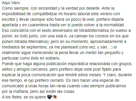 Pues eso. De momento, durante unos meses, MiradAlternativa cierra su ojo👁️