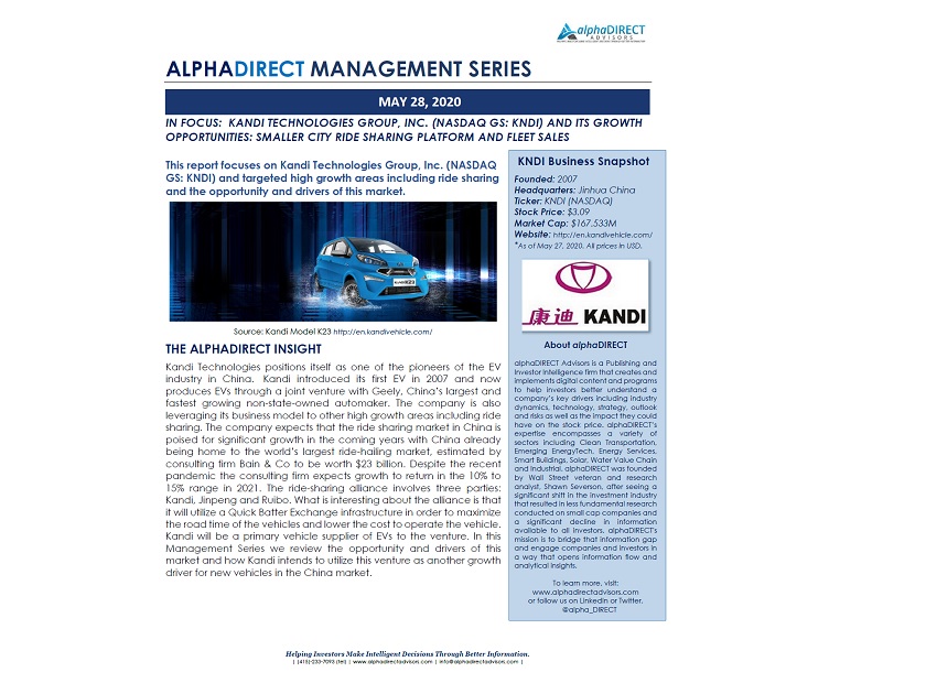 alpha_DIRECT's tweet image. alphaDIRECT Discusses Kandi Tecnologies and its Growth Opportunities with CEO Mr. Hu Xiaoming #ridesharing #ElectricVehicles #greentech alphadirectadvisors.com/managementseri…