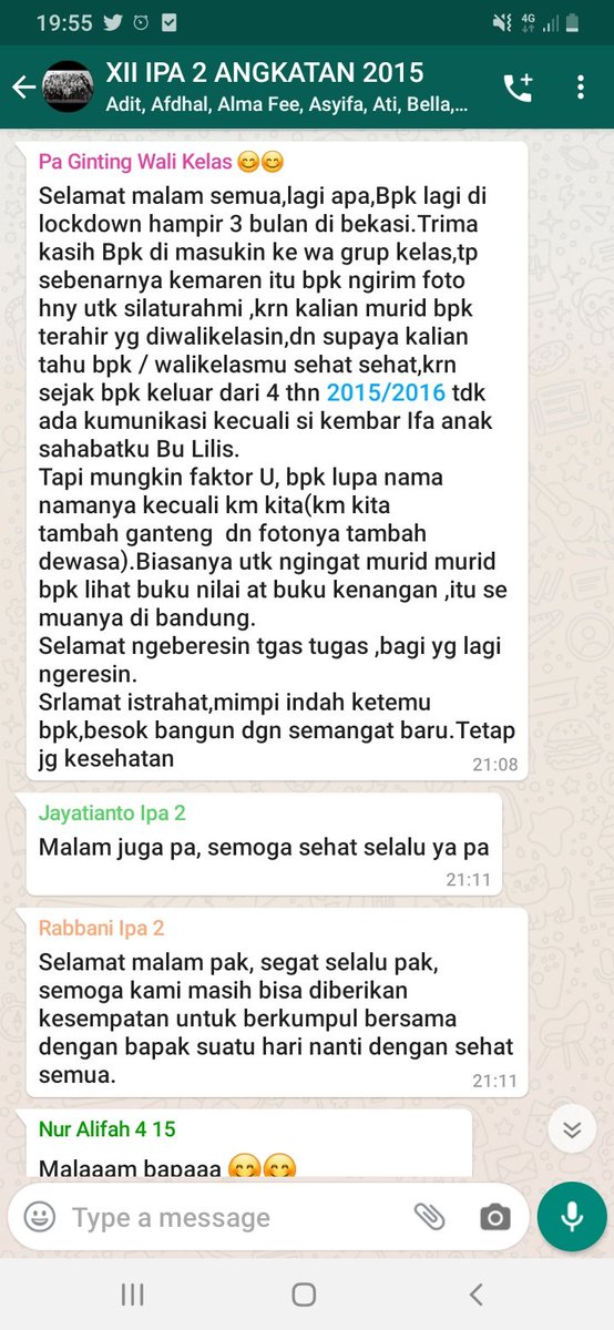Glnstagram's tweet photo. Touched 😿
Pak Ginting, guru matematika fenomenal SMA 4 Bdg dan wali kls. Harus kumpulkan tugas sebelum jam 6.30 di meja deket gerbang dan beliau selalu stand by di situ. Ngajar mtk paling niat. Dan "puntèn"nya dengan logat khas meda https://t.co/EVLQiUxoVd
