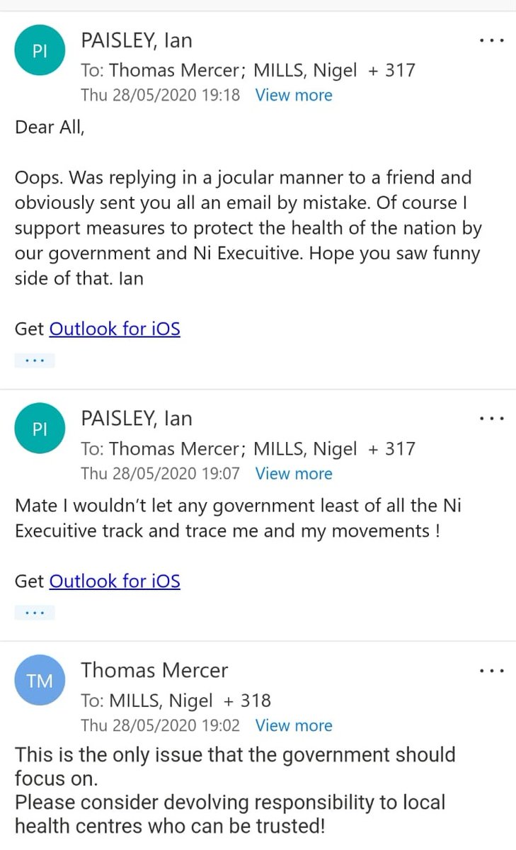 NEW: Ian Paisley Jr accidentally replies to hundreds of MPs saying he 'wouldn't let any government, least of all the NI executive track and trace me and my movements!' He quickly clarifies he was responding in a 'jocular manner' and backs efforts to support health of the nation