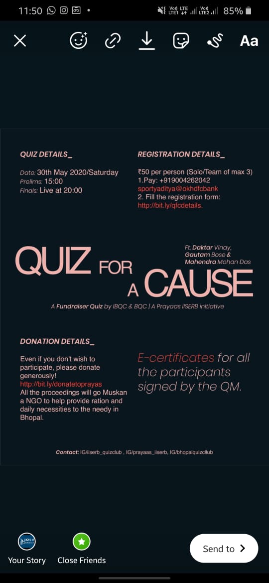Please participate &amp; RT.
This initiative is being brought to you by "Prayaas" <a href="/iiserbhopal/">IISER Bhopal</a> - a student group whose heart lies in social causes and societal improvement.
All proceeds will go to "Muskan" (NGO), which is helping get ration &amp; daily necessities to the needy in Bhopal.