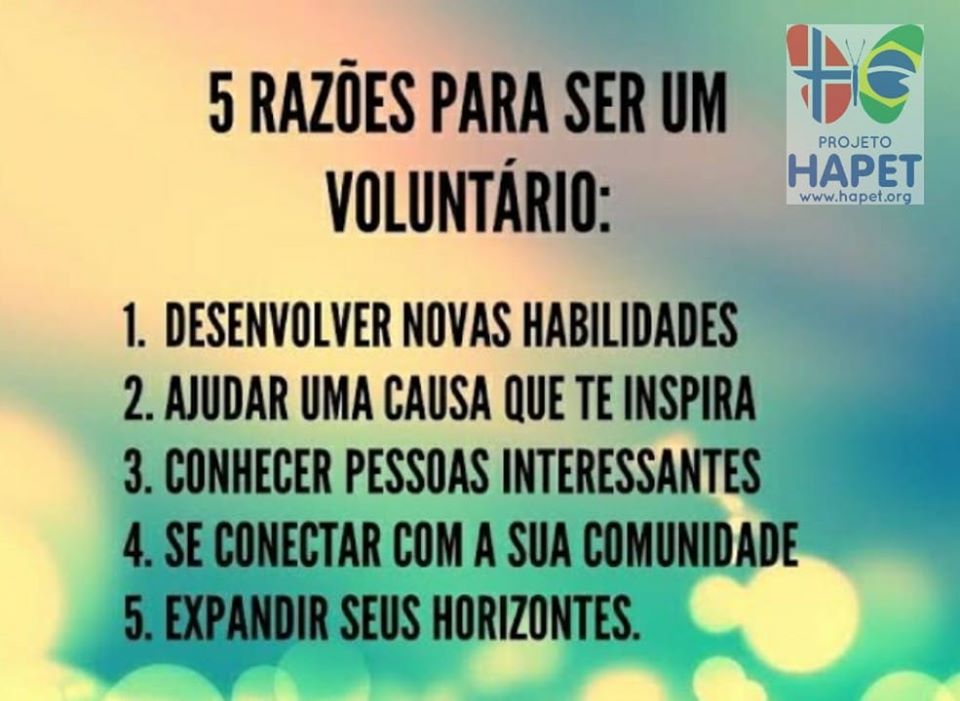 HapetProjeto's tweet photo. Quer ser voluntário do Projeto Hapet? Saiba mais nos mandando uma mensagem pelo whatsApp (12) 99757-6239! Será um grande prazer recebê-los!
#projetohapet #mudandoomundo #juntossomosmaisfortes #voluntariado https://t.co/6JqLka5tZ6