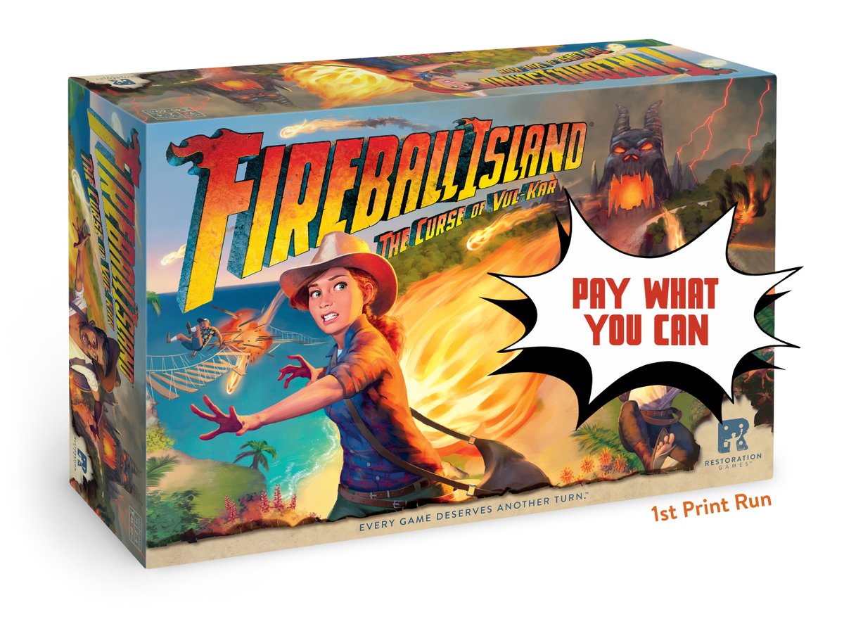 RestorationGame's tweet image. Pay What You Can for Fireball Island! Profits to benefit a Covid-response charity. So, if you are feeling the pinch and could use a diversion, pay what you can. If you're doing well and want to help others, pay a little more. Get a great game either way. restorationgames.com/shop/pay-what-…