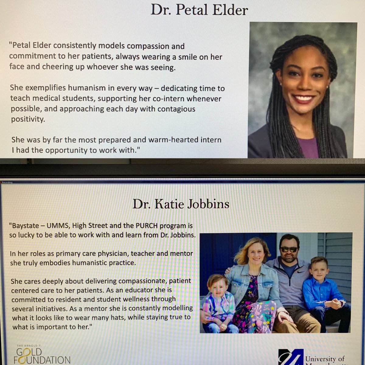 Congratulations to Dr. Petal Elder, PGY1 resident and @Kfoy13 for being inducted into the Gold Humanism Honor Society UMMS Chapter. 
Your humanism shines through everything you do. 
We are so lucky and proud to call you our own! 
#goldhumanismhonorsociety #medtwitter #IMProud