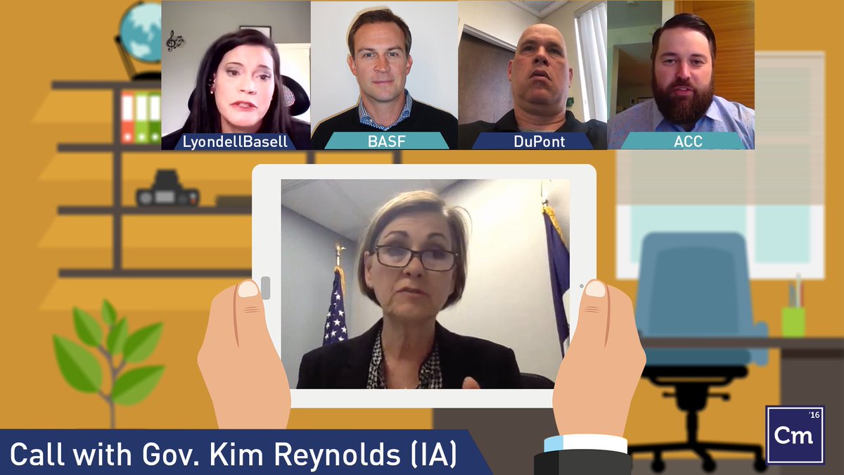 Yesterday, <a href="/IAGovernor/">Gov. Kim Reynolds</a> Kim Reynolds joined companies from across Iowa to discuss chemistry's response to the #COVID19 pandemic and how they are keeping employees healthy as the state begins to reopen. Chemistry is the 2nd largest manufacturing sector in the Hawkeye State.