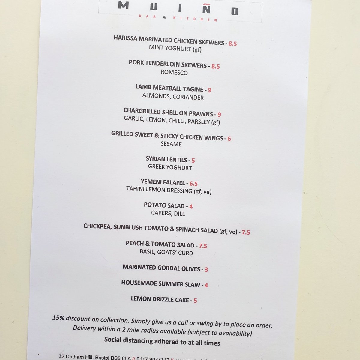 Here's our new takeaway menu. We are live from 5pm tomorrow and Saturday with extended hours coming soon. 15% off collected orders, limited delivery available. Give us a call on 0117 9077112 to place an order.