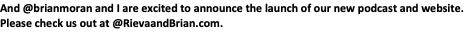 Rieva's tweet image. And @brianmoran and I are excited to announce the launch of our new podcast and website. Please check us out at @RievaandBrian.com.

#Smallbizedgechat