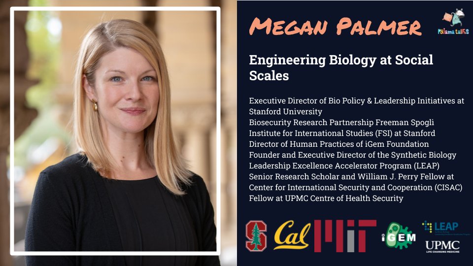 PyjamaTalks's tweet image. Tonight&apos;s #PJTalk is bringing you a discussion with the amazing @meganjpalmer. We&apos;re talking &apos;Engineering Biology at Social Scales&apos;, @iGEM, and Megan&apos;s amazing work at and beyond @StanfordBioE and @StanfordCISAC. Tune in at 6pm!