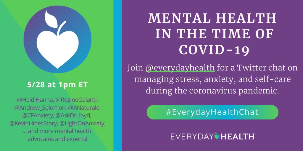 EverydayHealth's tweet photo. Thank you to all of our wonderful participants for joining #EverydayHealthChat today! Follow them for more #mentalhealth insights & resources. @Andrew_Solomon @cfanxiety @reginegalanti @heidihanna @ANaturale @KevinHinesStory @askdrlloyd @LightOnAnxiety @allisonyoungmd https://t.co/dRcMBS2QvJ