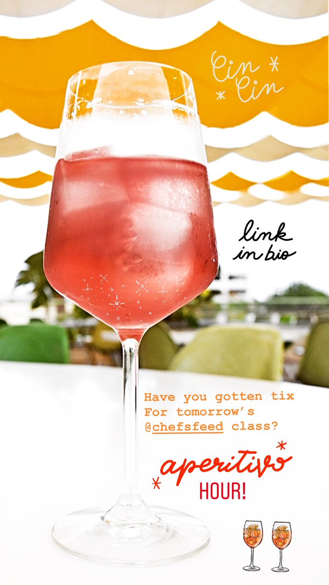 Get your tix to tomorrow’s <a href="/chefsfeed/">ChefsFeed</a> class: APERITIVO HOUR: The Aperol Spritz &amp; Beyond! #spritzoclock experiences.chefsfeed.com/meals/d/191760…