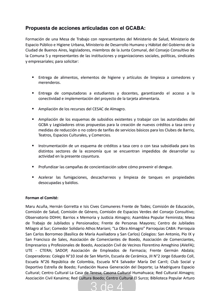 FComuna5's tweet photo. Conformamos un Comité de Emergencia de la #Comuna5 que busca trabajar en conjunto con organizaciones sociales, clubes y centros culturales para a abordar la difícil situación que se vive en nuestra comuna.

Aquí el documento de conformación del Comité y  sus integrantes ⤵️ https://t.co/KzTjqK9f4v