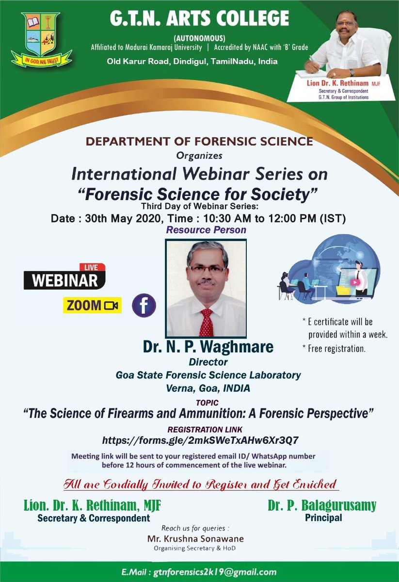 ForensicTimes's tweet image. #TheForensicTimes #ForensicIndia #ForensicEvent #ForensicWebinar

Dept of #ForensicScience orgnizes a Internation webinar Series on &quot;The Science of  #Firearm and Ammunition: A #forensic perspective&quot;  on 30.05.20 at 10-12PM (IST).

Register on +918766960030 forms.gle/2mkSWeTxAHw6Xr…